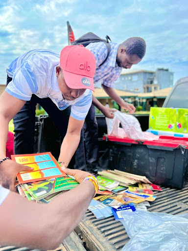 The book donation team with the completed shipment